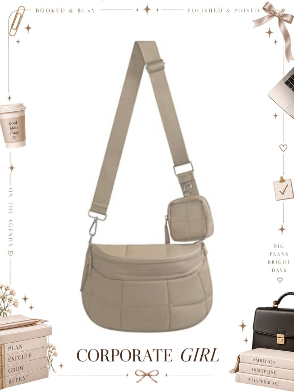 Quilted Puffer Crossbody Bum Bag with Detachable Pouch Nylon